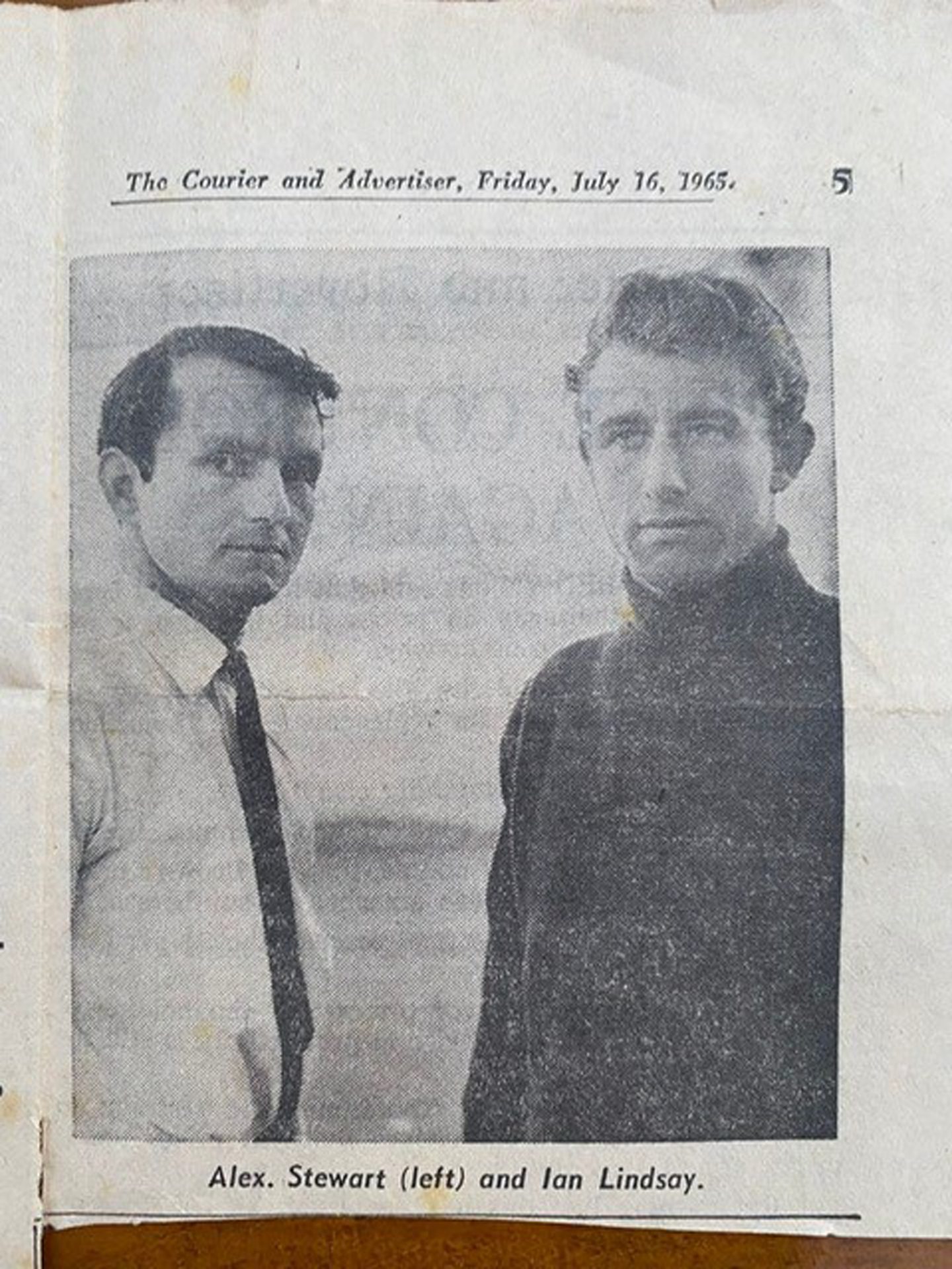 The Courier's image in 1965 of Ian Lindsay (right) with Alex Stewart, one of the people he rescued.