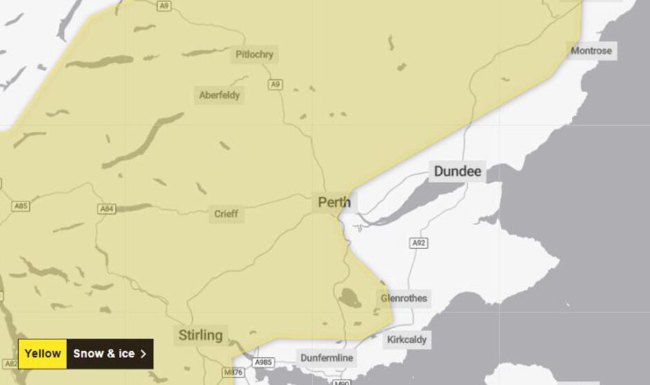 The yellow snow and ice alert across Perthshire, Stirlingshire, Angus 