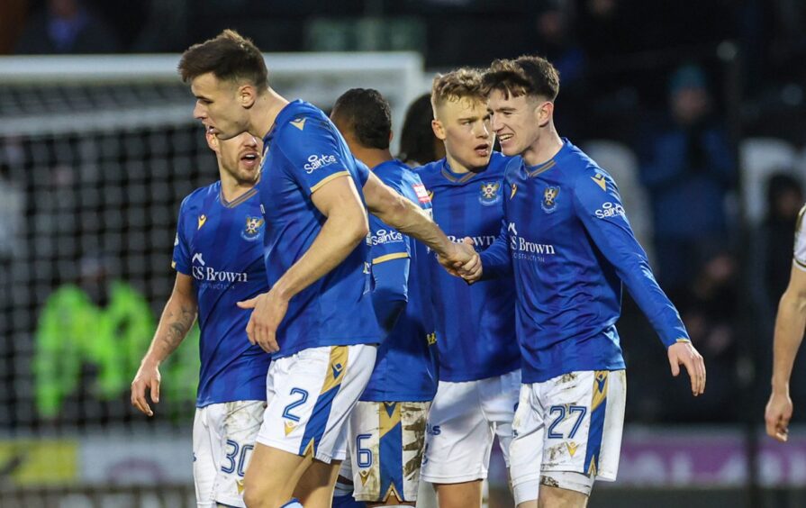 St Johnstone's Bozo Mikulic celebrates scoring.