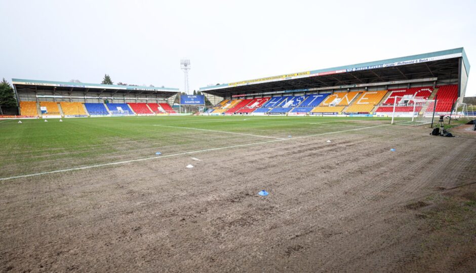 A general picture of a bare McDiarmid Park playing surface.