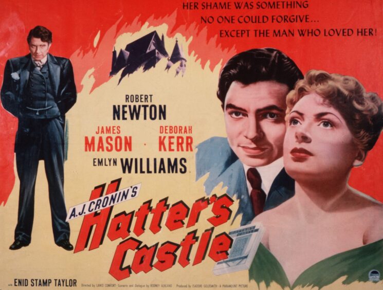 A movie poster for Hatter's Castle, starring James Mason and Deborah Kerr