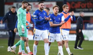 The St Johnstone players applaud the fans after drawing with Dundee.