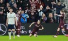 Hearts celebrate as they knock Dundee out of the Scottish Cup and head for the semi-finals. Image: David Young/Shutterstock