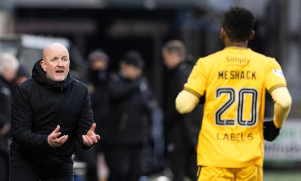 Livingston boss David Martindale, left, issues instruction to Meshack