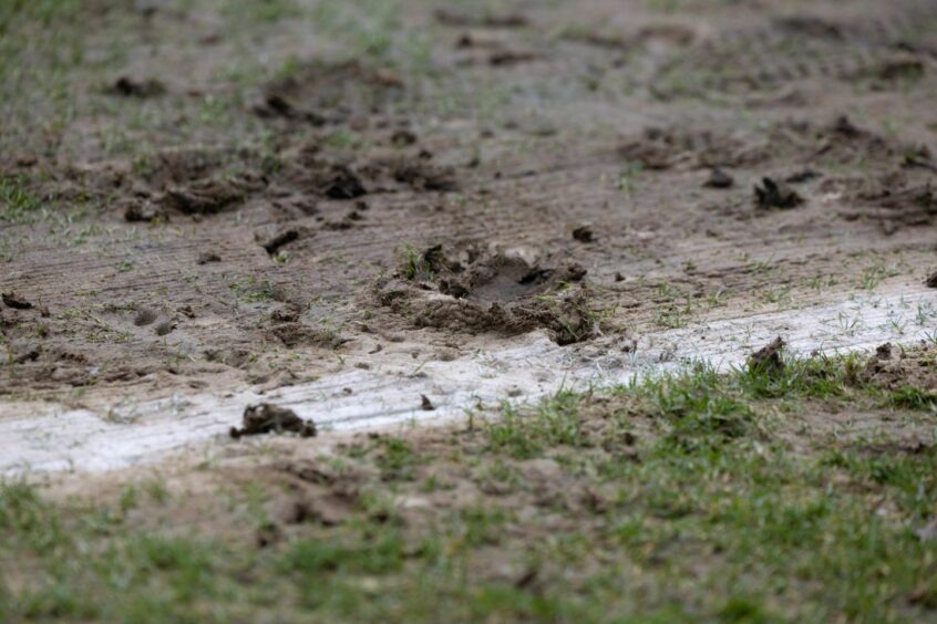 A picture of East End Park's muddy pitch.