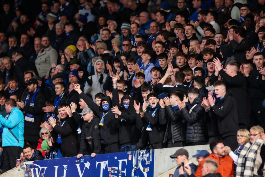 The St Johnstone fans during the game against Dundee. 