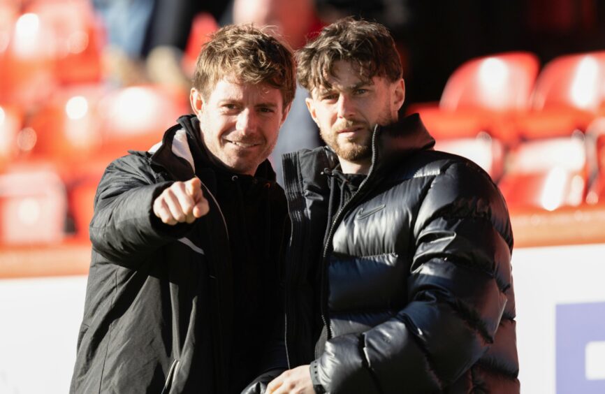 Ross Docherty, left, and Will Ferry in attendance as observers at Aberdeen v United