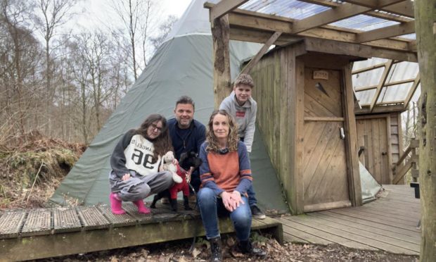 To go with story by Cheryl Peebles. Comrie Croft kata feature Picture shows; Cheryl, Keith, Alex, Edie and Ivy (dog) Peebles. Comrie Croft. Cheryl Peebles/DCT Media Date; 12/02/2025