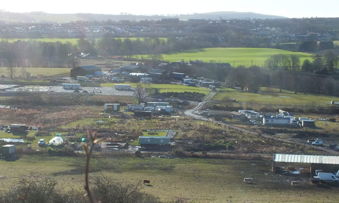 View of caravans and associated machiner, sheds etc at Blairfordel Farm