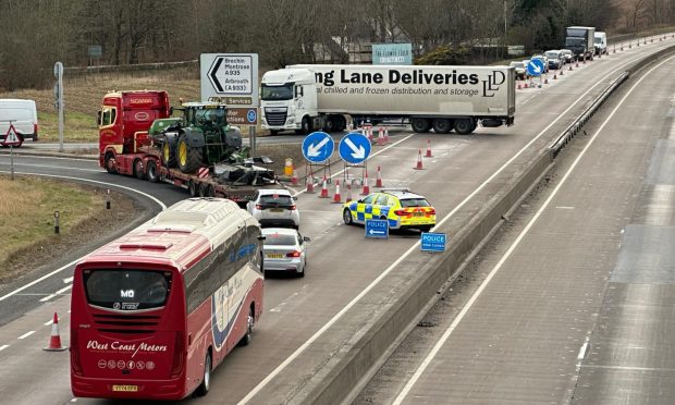 Traffic being diverted through Brechin after the crash. Image: Ben MacDonald/DC Thomson