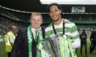 Neil Lennon and Virgil van Dijk lift Scottish Premiership title in 2014. Image: SNS