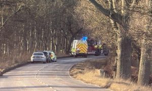 Emergency services on A923 near Coupar Angus.