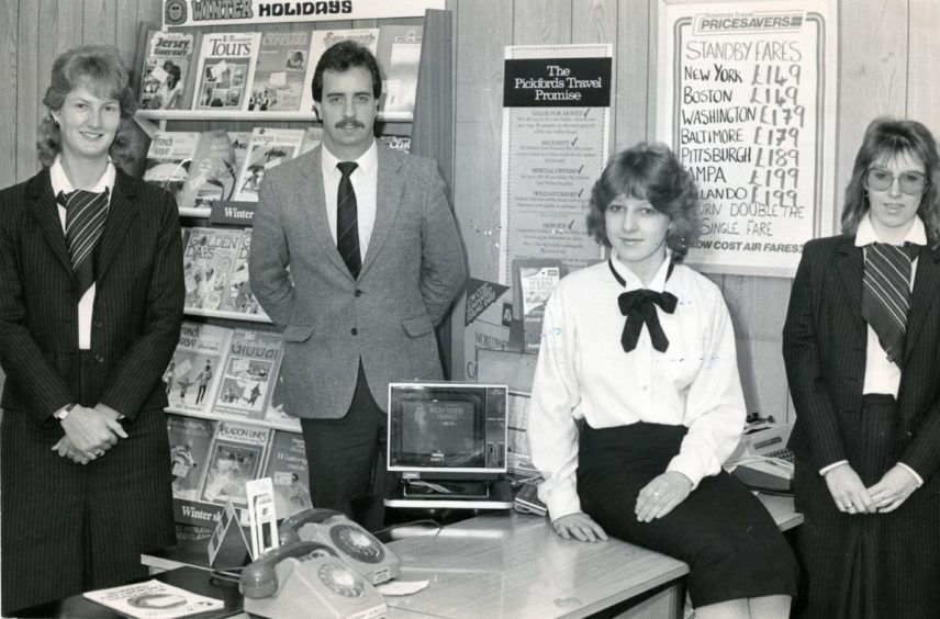 Staff at Dundee travel agent, Pickfords Travel, in 1985. 