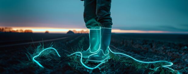 welly boots standing in field