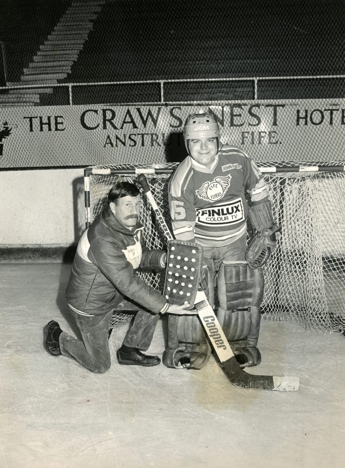 Jocky in ice hockey gear and on the ice at Kirkcaldy Rink in 1984. 