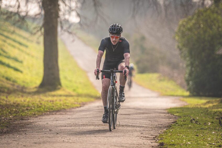 Cycling through Monikie’s lovely scenery.