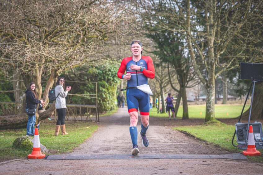 A man is relieved to be over the line!