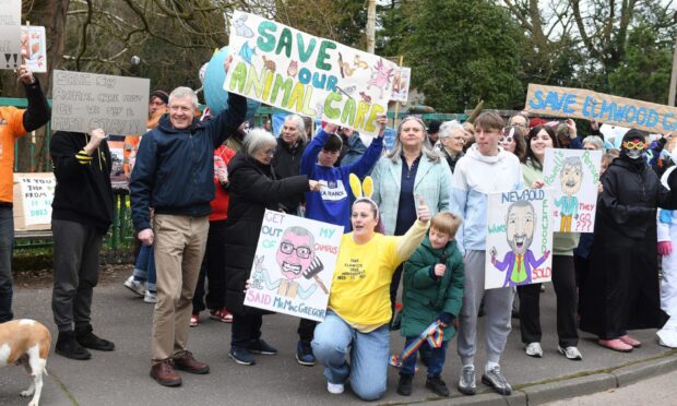 A protest outside SRUC Elmwood campus in Cuparover animal care cuts