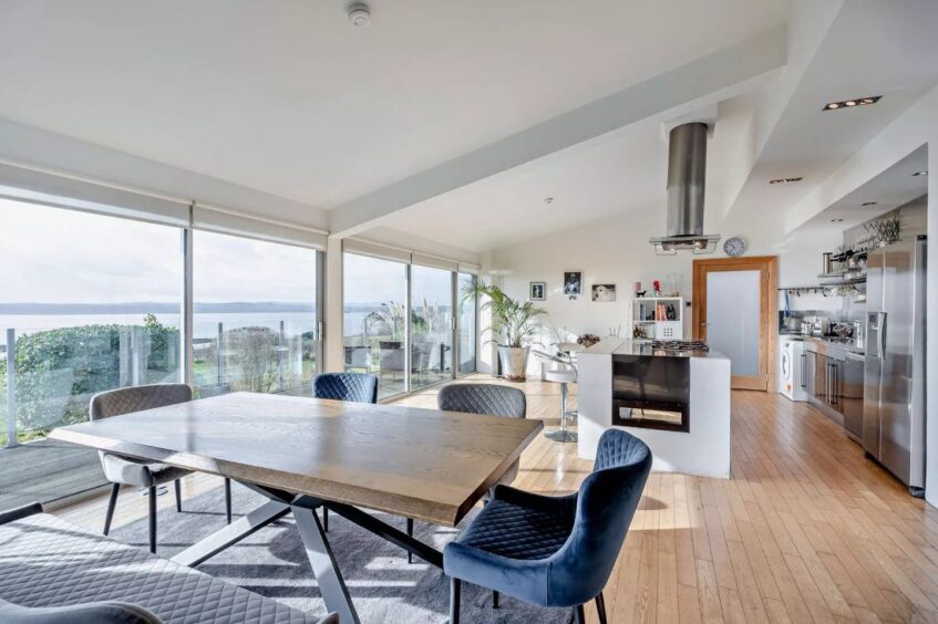 The open plan kitchen dining room