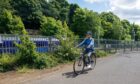 woman cycles on a tree-lined path as part of active travel in Fife