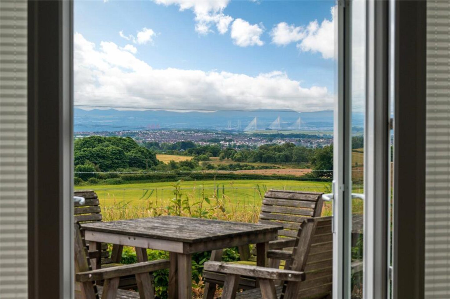 The stunning view from the patio out over Forth bridges.