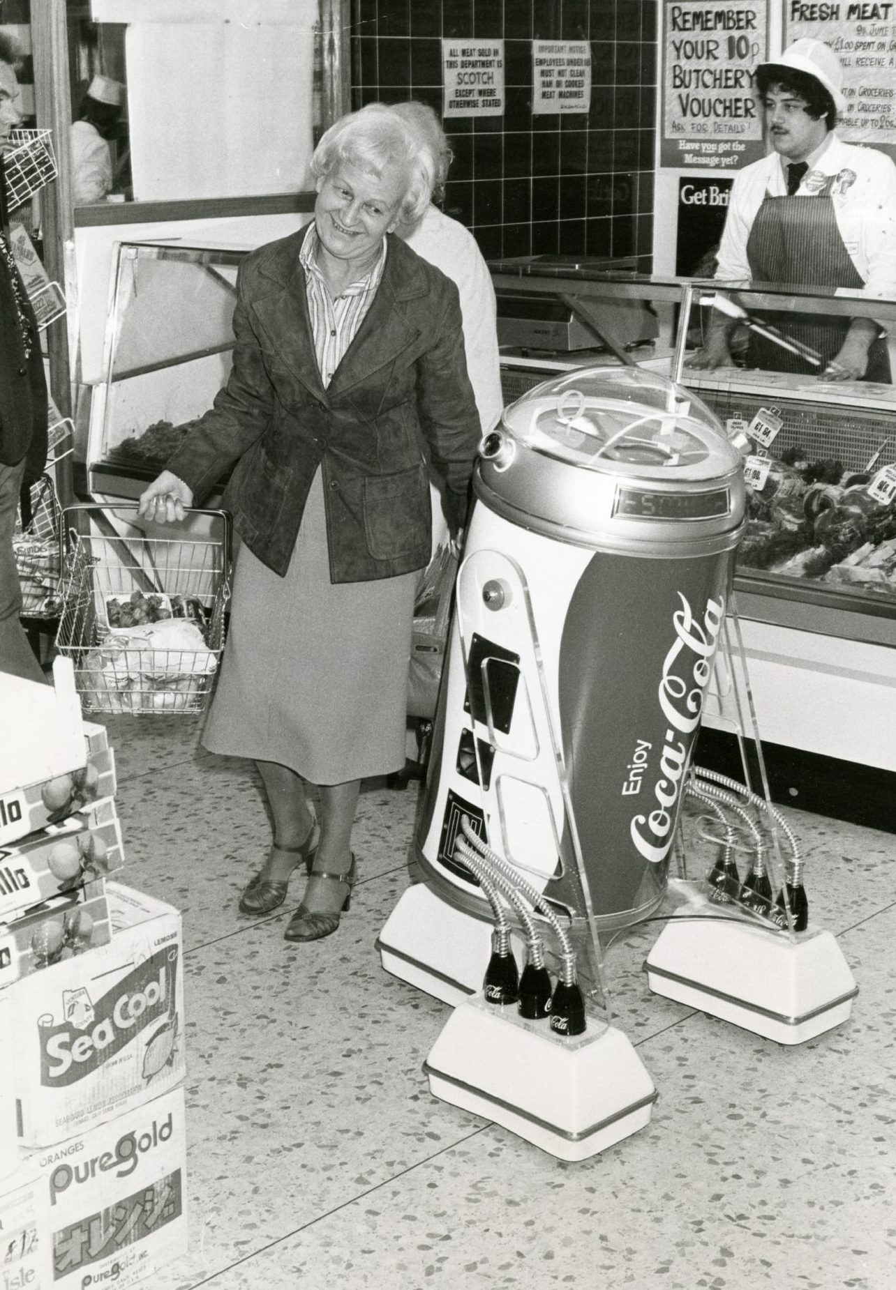 Robbie the Robot meets shoppers at William Low on Perth Road, Dundee, in June 1980.