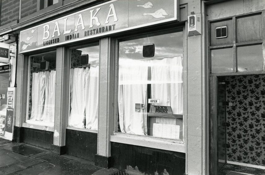 the exterior of Balaka Indian Restaurant in Dundee in November 1987.