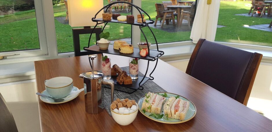 the afternoon tea available at Huntingtower Hotel, Perth, laid out on a table.