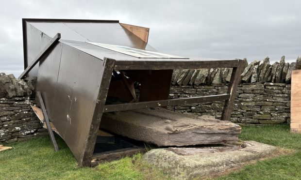 The Aberlemno cross slab crashed into a stone wall during high winds this week. Image: Graham Brown/DC Thomson