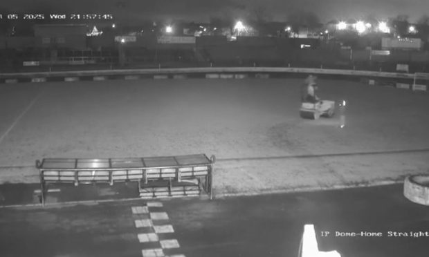 Vandals take a road roller on to the pitch at Central Park, ground of Cowdenbeath FC. Image: Cowdenbeath FC