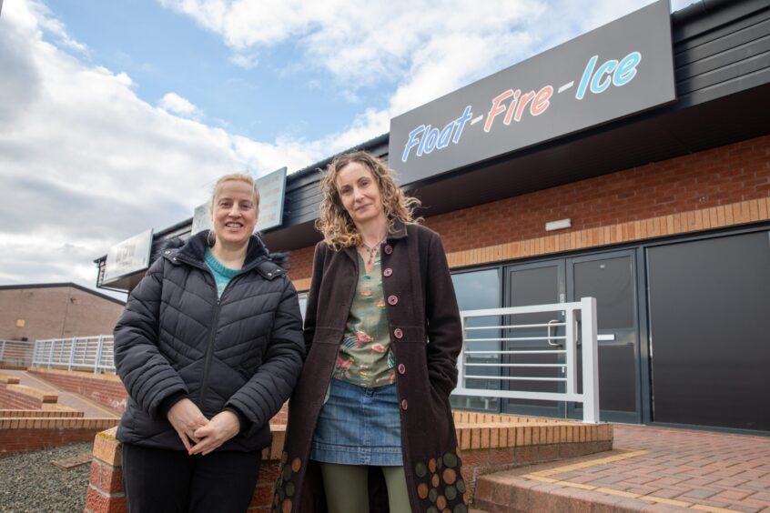 Debbie and Cheryl about to head in to Fife Float-Fire-Ice in Glenrothes.