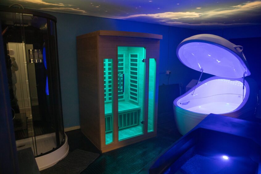 The rooms feature a floatation pod, sauna, ice bath and shower.