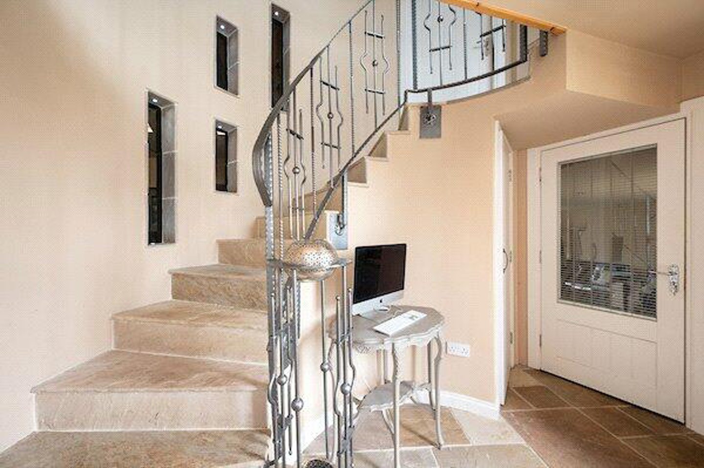 Hall and staircase at Lazy Cottage.