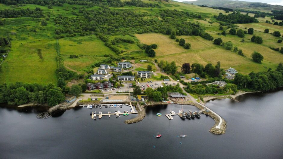 aerial view of Taymouth Marina and resort