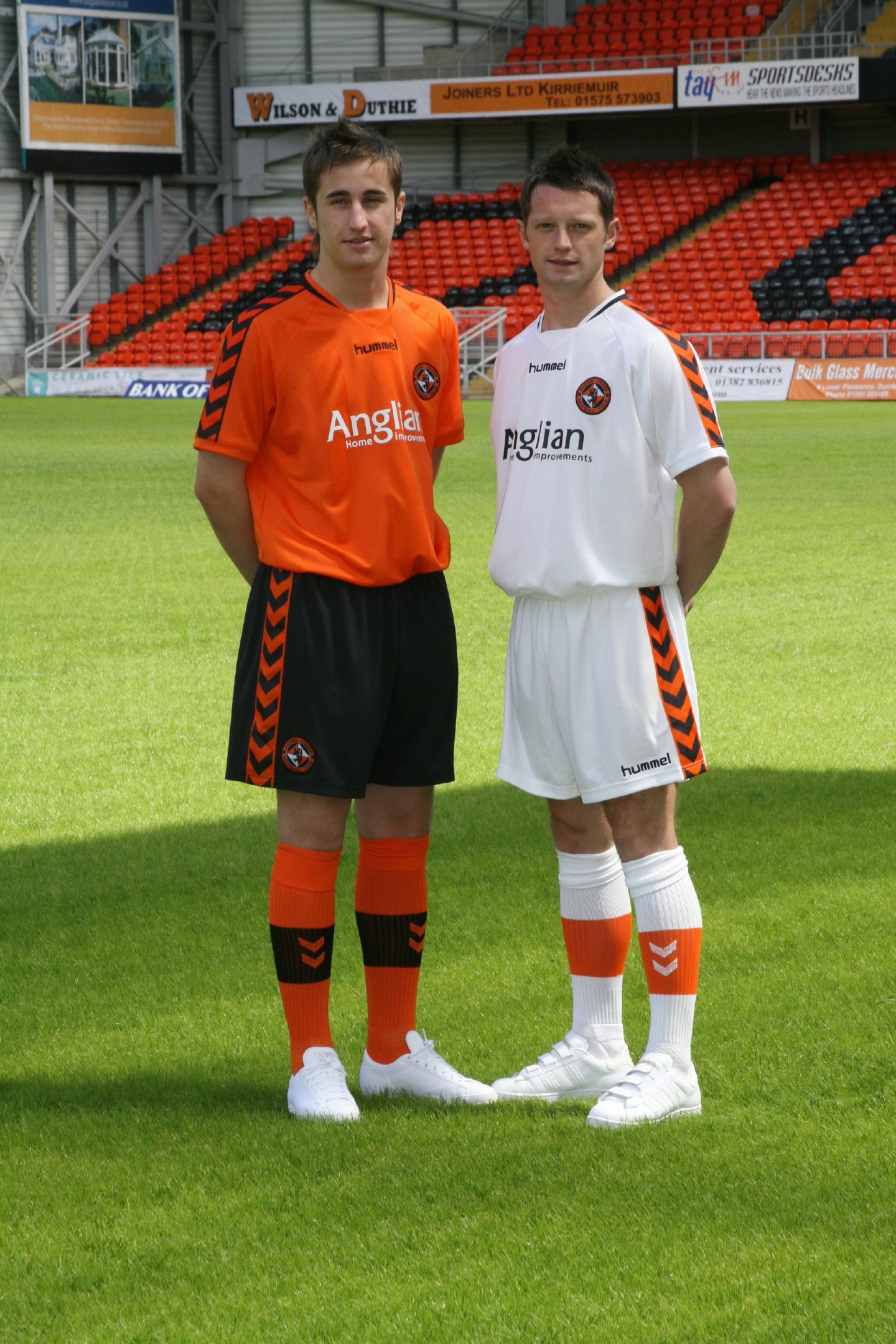 Greg Cameron and Steven Robb show off the Anglian Windows home and away kits in 2007