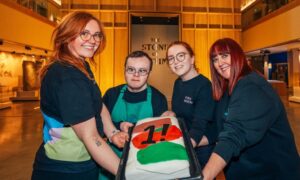 Staff Lauren Evans, Kali Wallace, Laura Appere and Andrew Davis celebrating Perth Museum's first anniversary. Image: Bart Masiukiewicz