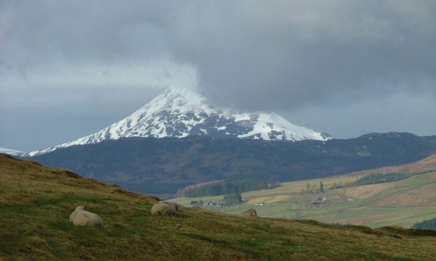 Schiehallion, a pointy, snow-covered mountain