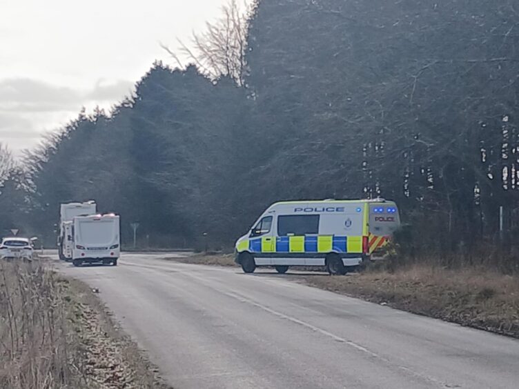 A police van escorted the caravans from the Travellers site 