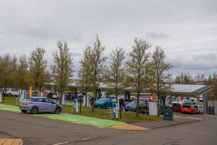 EV charging area at Broxden, Perth