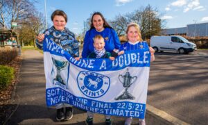 Vivian Small at the back alongside son Jamie Small (aged 11, left), daughter Chloe Small (aged 9, right) and nephew Andrew Gemmell (aged 6, centre) from Perth. Image: Steve MacDougall/DC Thomson