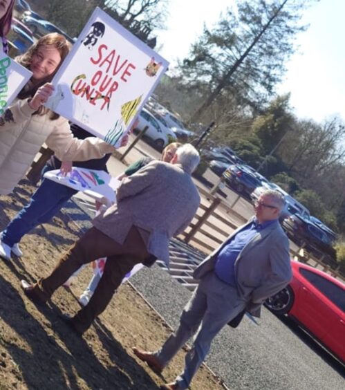 Elmwood animal care students talk to college management at a protest in Dumfries