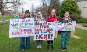 Protesting students Anya Farnan, Justine Campbell,  Dione Moodie and Freya Willson. Image: Steve Brown/DC Thomson