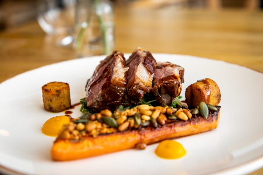 Lamb rump, anchovy gnocchi and sweetheart cabbage at The Shoregate in Crail. 