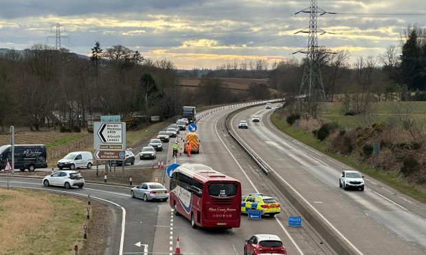 A two-vehicle crash has closed both southbound lanes of the A90 near Brechin. Image: Ben MacDonald/DC Thomson