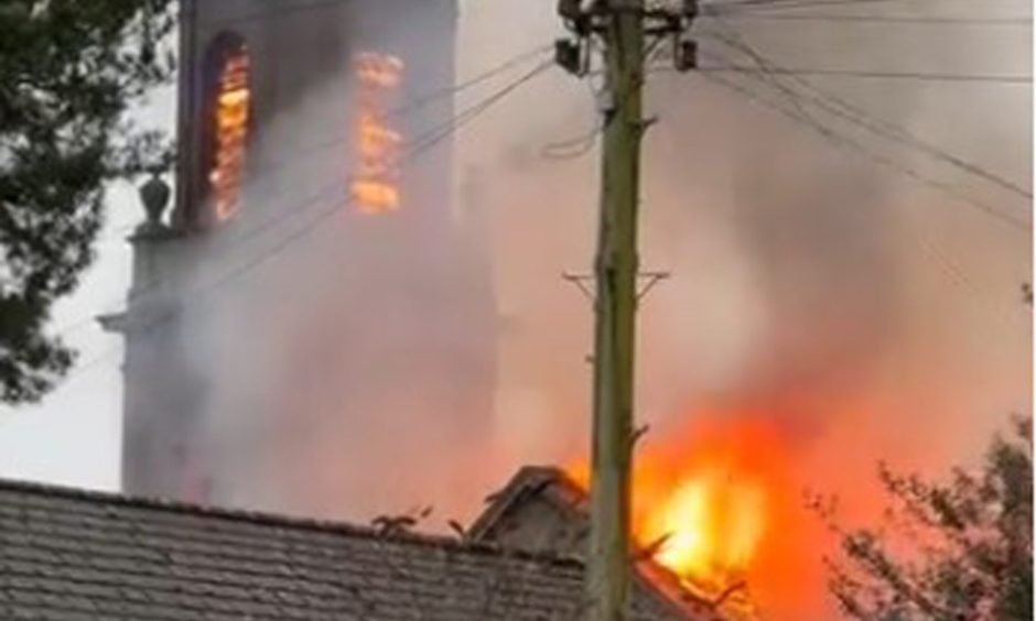 Maison Dieu Church on fire in Brechin.