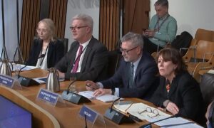 Interim finance director Helen Simpson, vice principal Blair Grubb, principal Shane O'Neill and acting court chair Tricia Bey (left-right). Image: Scottish Parliament