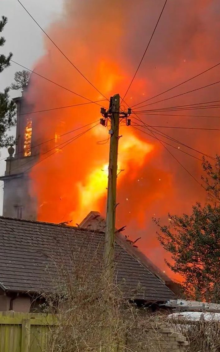 Maison Dieu Church on fire in Brechin.