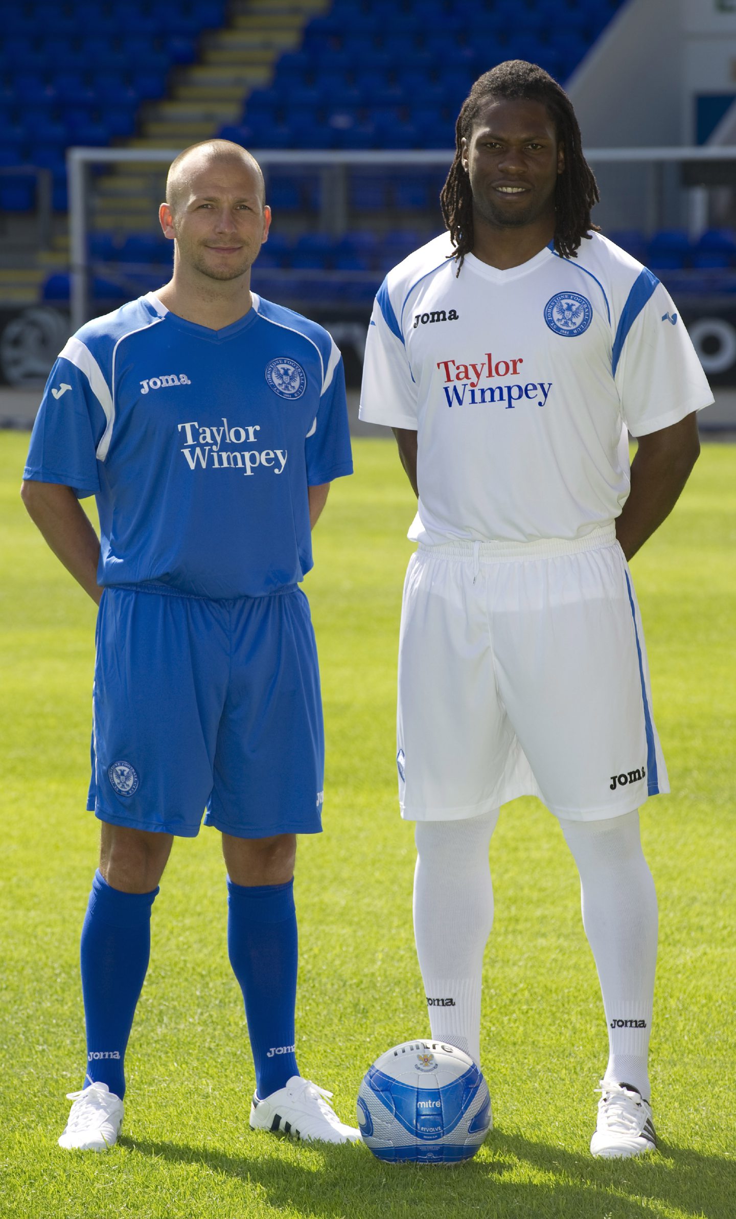 Jody Morris and Collin Samuel show off the new St Johnstone kits for the 2010-2011 season.