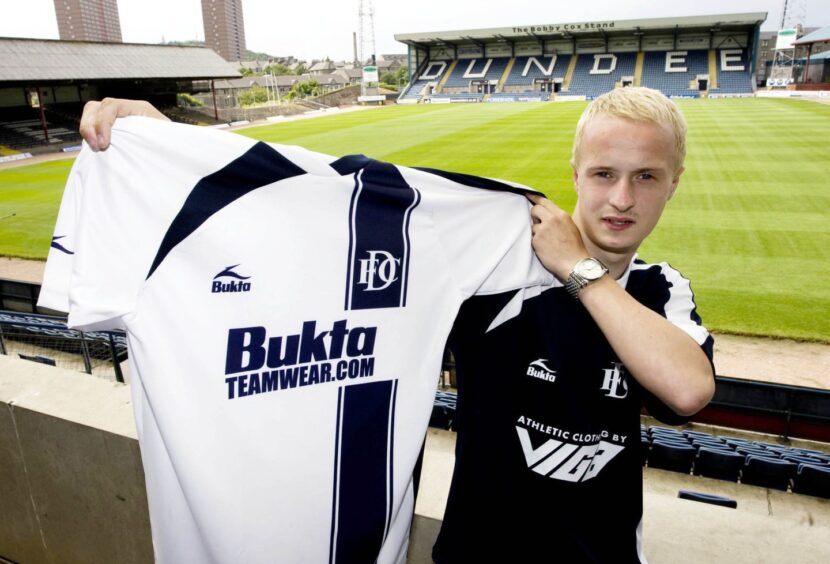 Leigh Griffiths with the Dundee FC 2009-2010 kits.