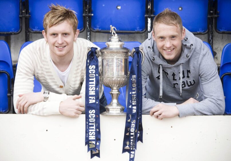 Liam Craig and Steven Anderson with the Scottish Cup trophy before St Johnstone faced Rangers in 2008.